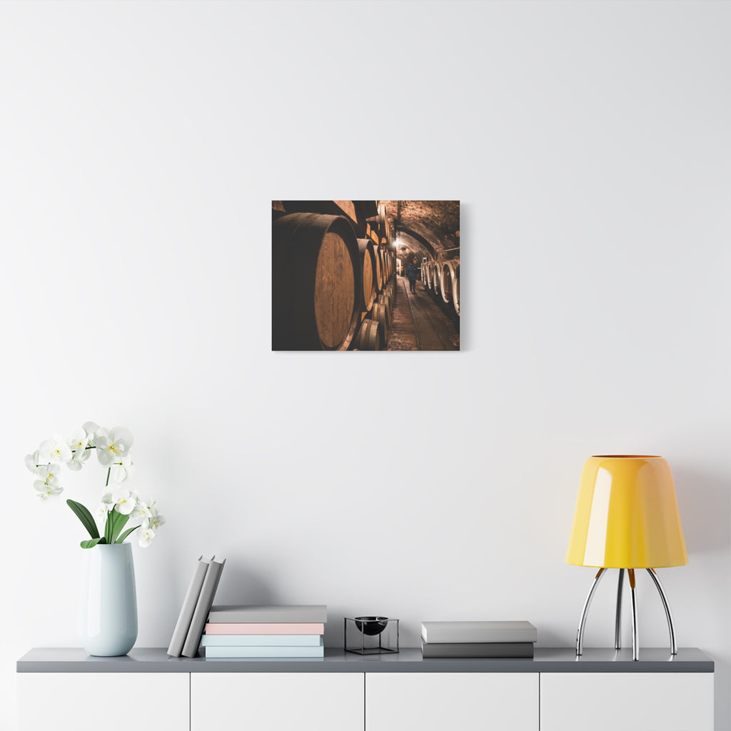 Canvas Wine Cellar Barrel Scene  | Matte Stretched Wall Art 1.25"