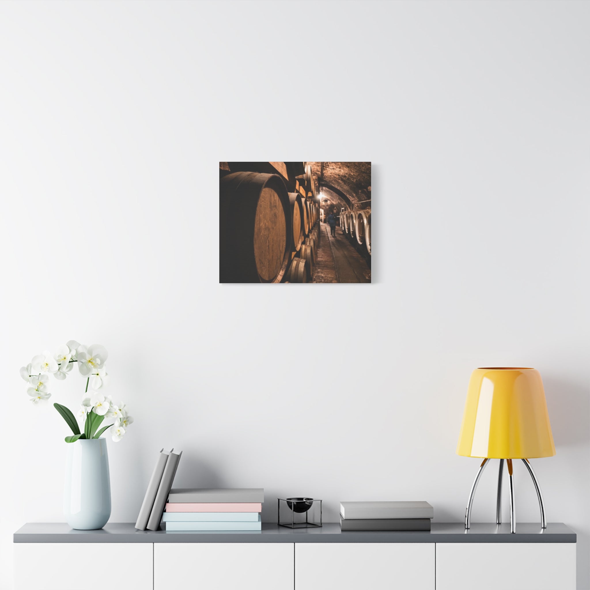 Canvas Wine Cellar Barrel Scene  | Matte Stretched Wall Art 1.25"