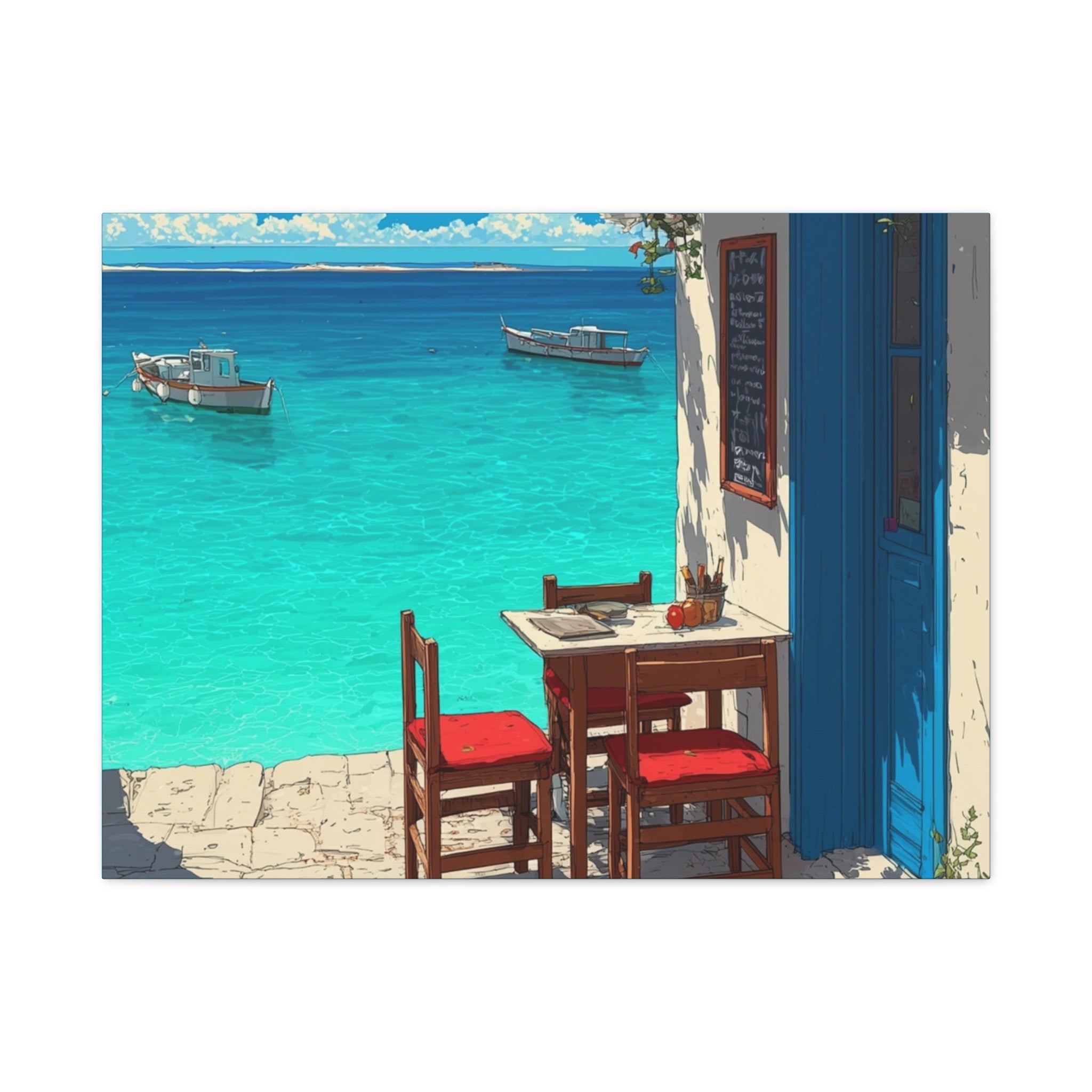 Mediterranean Seaside Cafe  Canvas