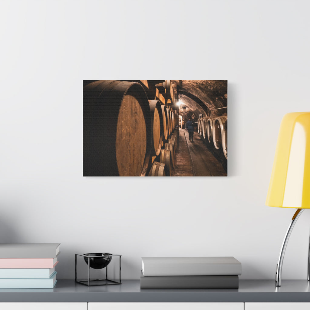 Canvas Wine Cellar Barrel Scene  | Matte Stretched Wall Art 1.25"
