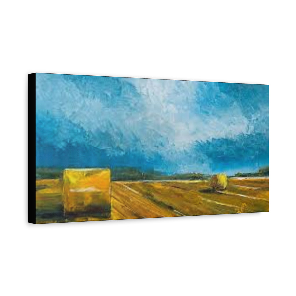 Canvas Hay Bales Landscape Matte Stretched 1.25" | Farm Field Wall Art