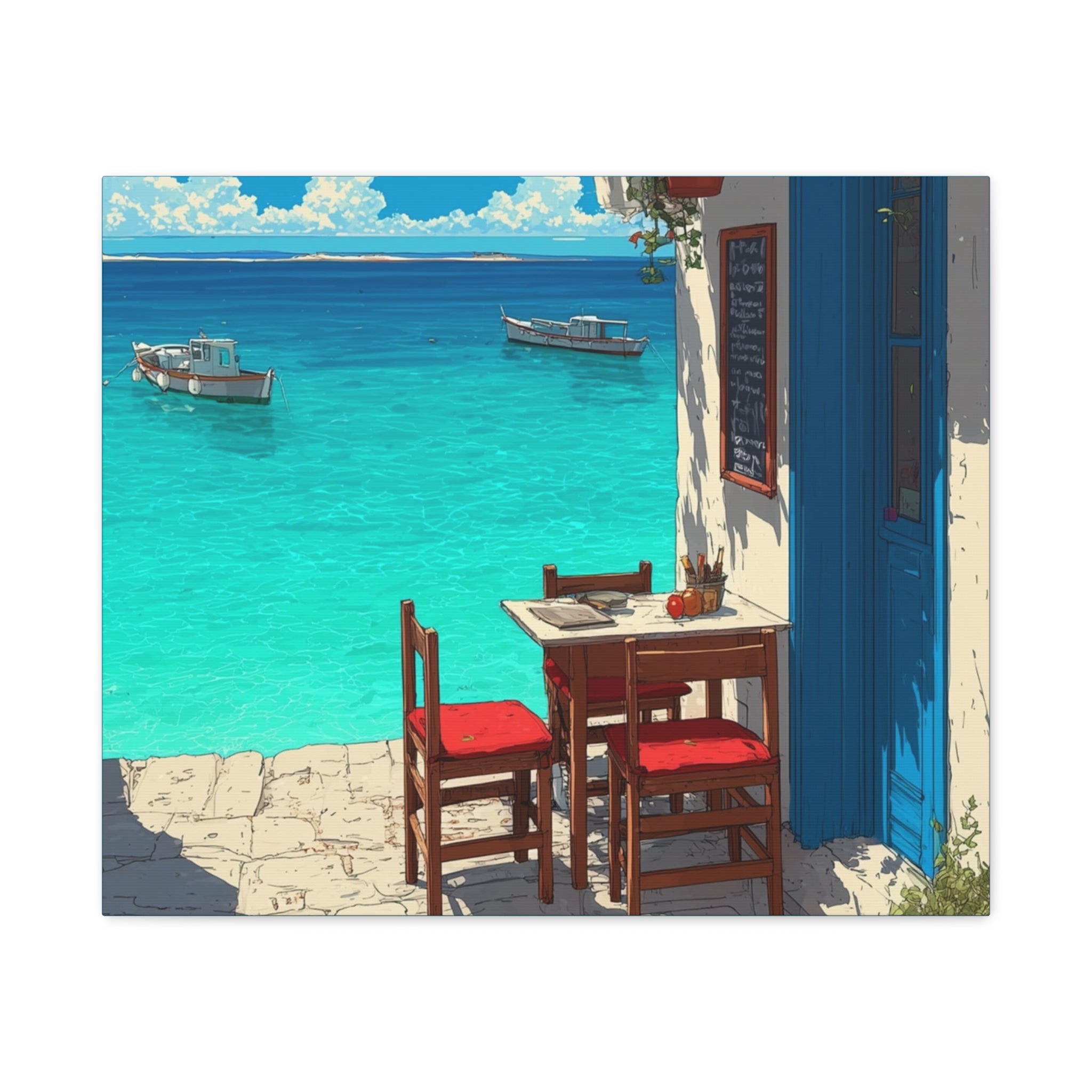 Mediterranean Seaside Cafe  Canvas