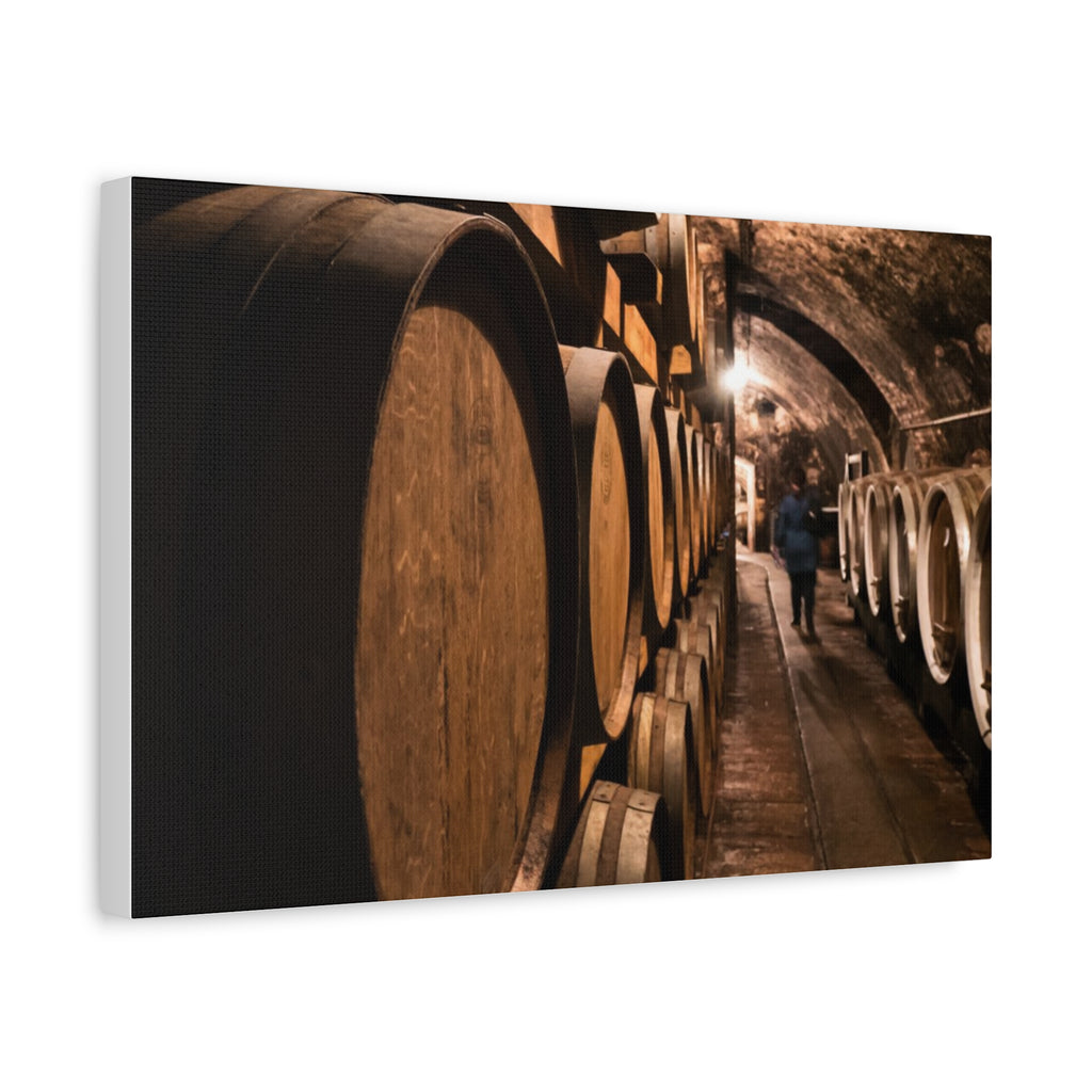 Canvas Wine Cellar Barrel Scene  | Matte Stretched Wall Art 1.25"