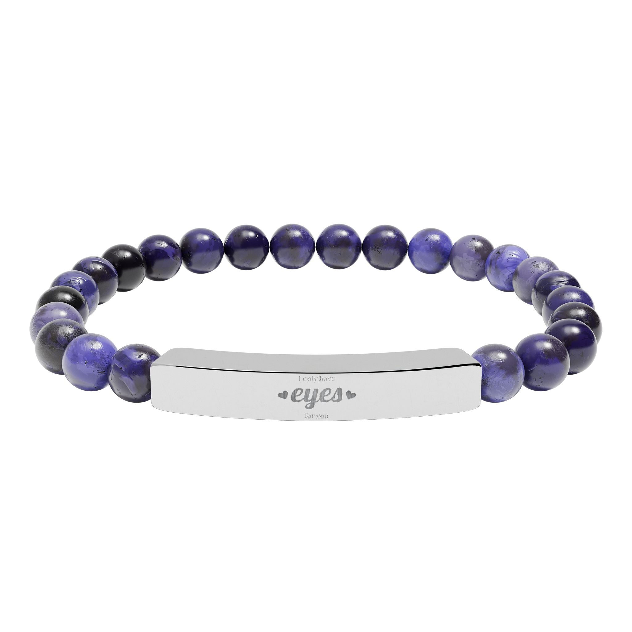 Engraved Natural Stone Stretch Bar Bracelet | Beaded Gemstone ID Bracelet