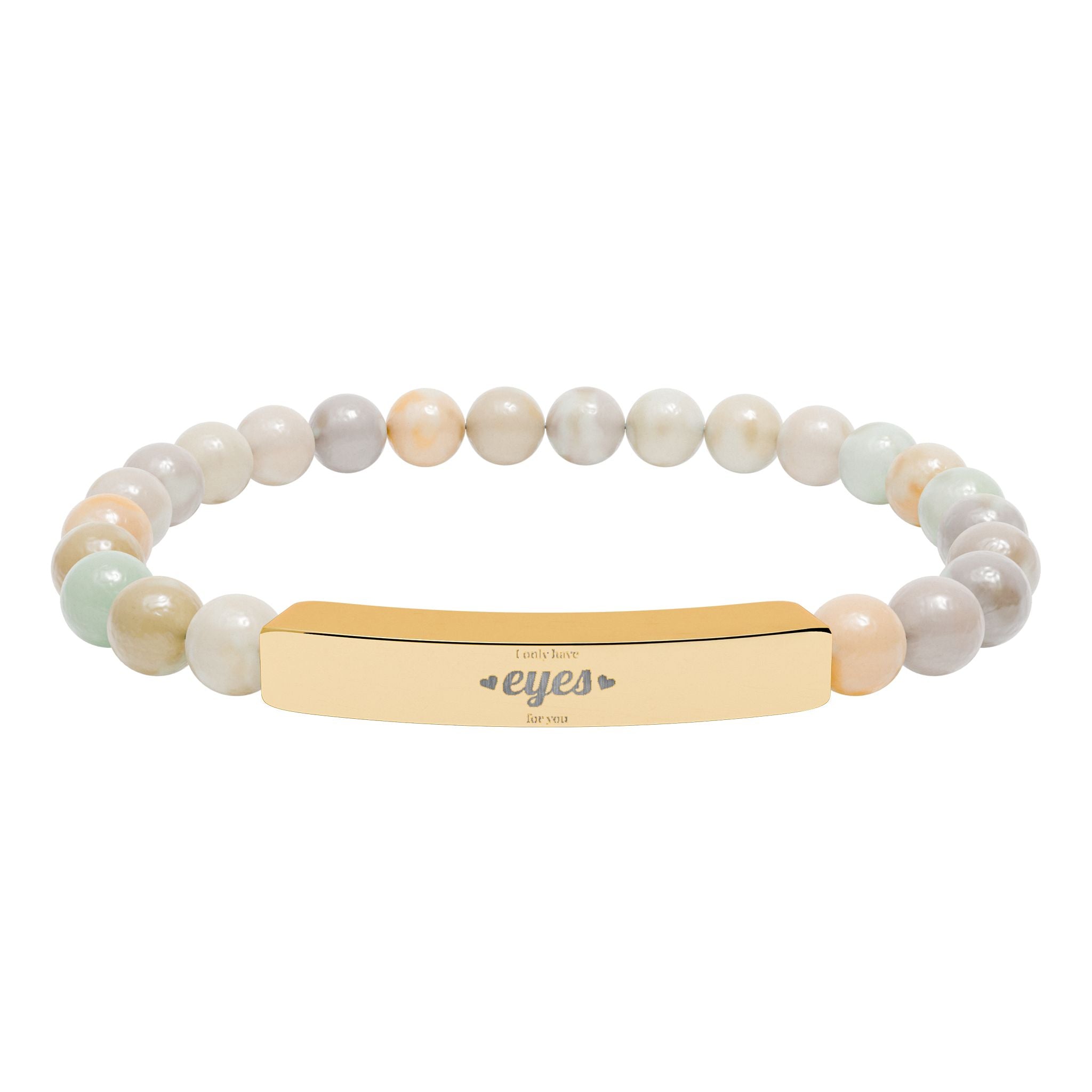 Engraved Natural Stone Stretch Bar Bracelet | Beaded Gemstone ID Bracelet