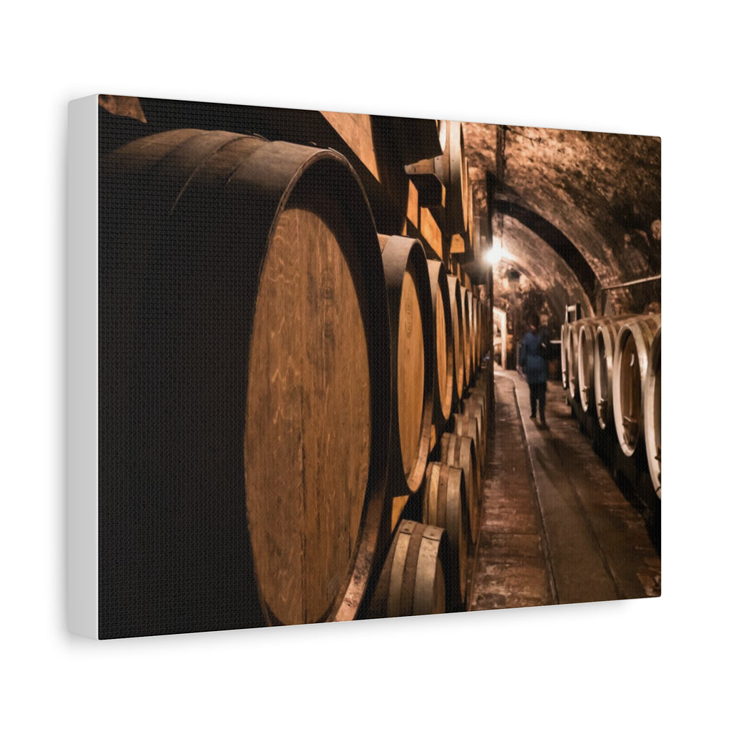 Canvas Wine Cellar Barrel Scene  | Matte Stretched Wall Art 1.25"