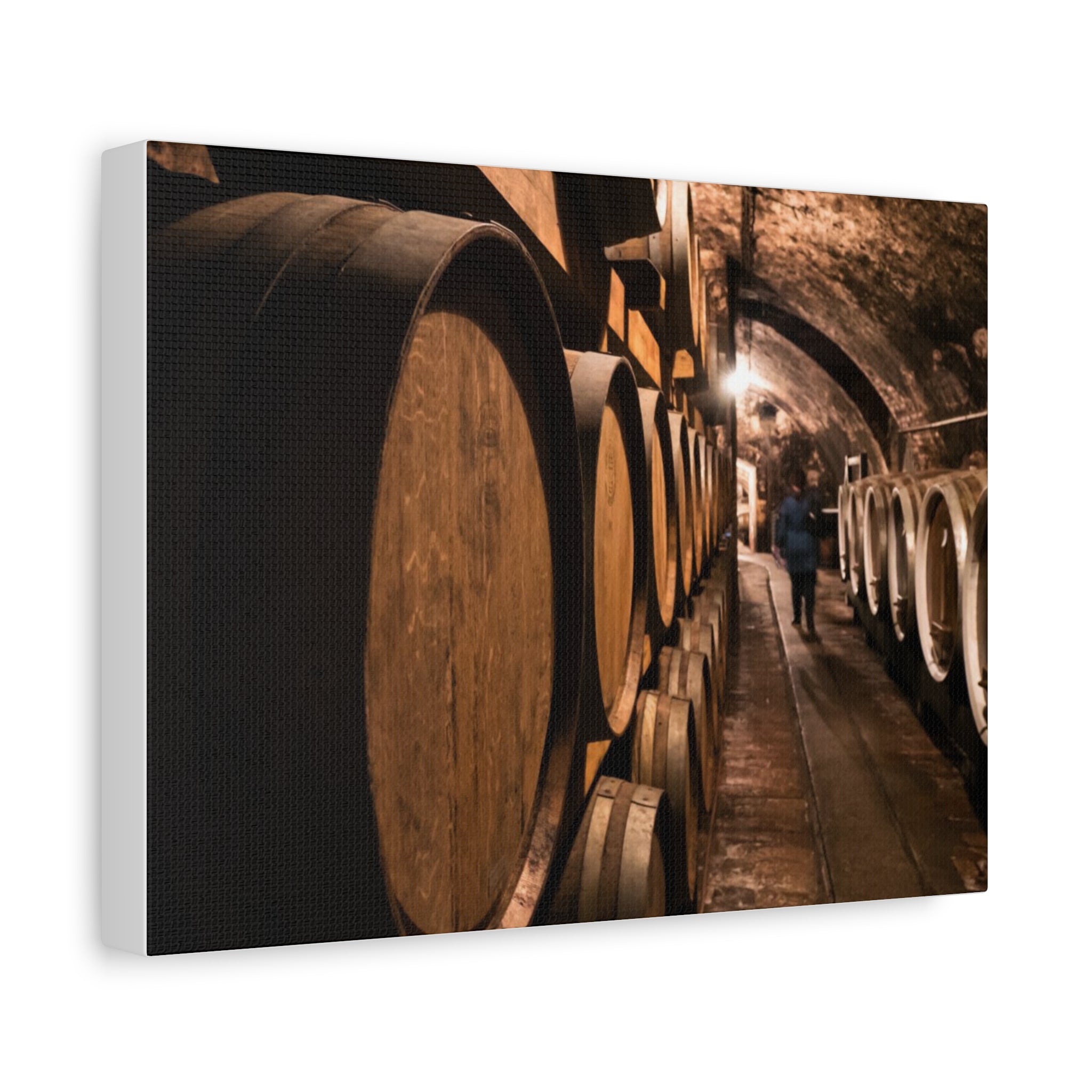 Canvas Wine Cellar Barrel Scene  | Matte Stretched Wall Art 1.25"