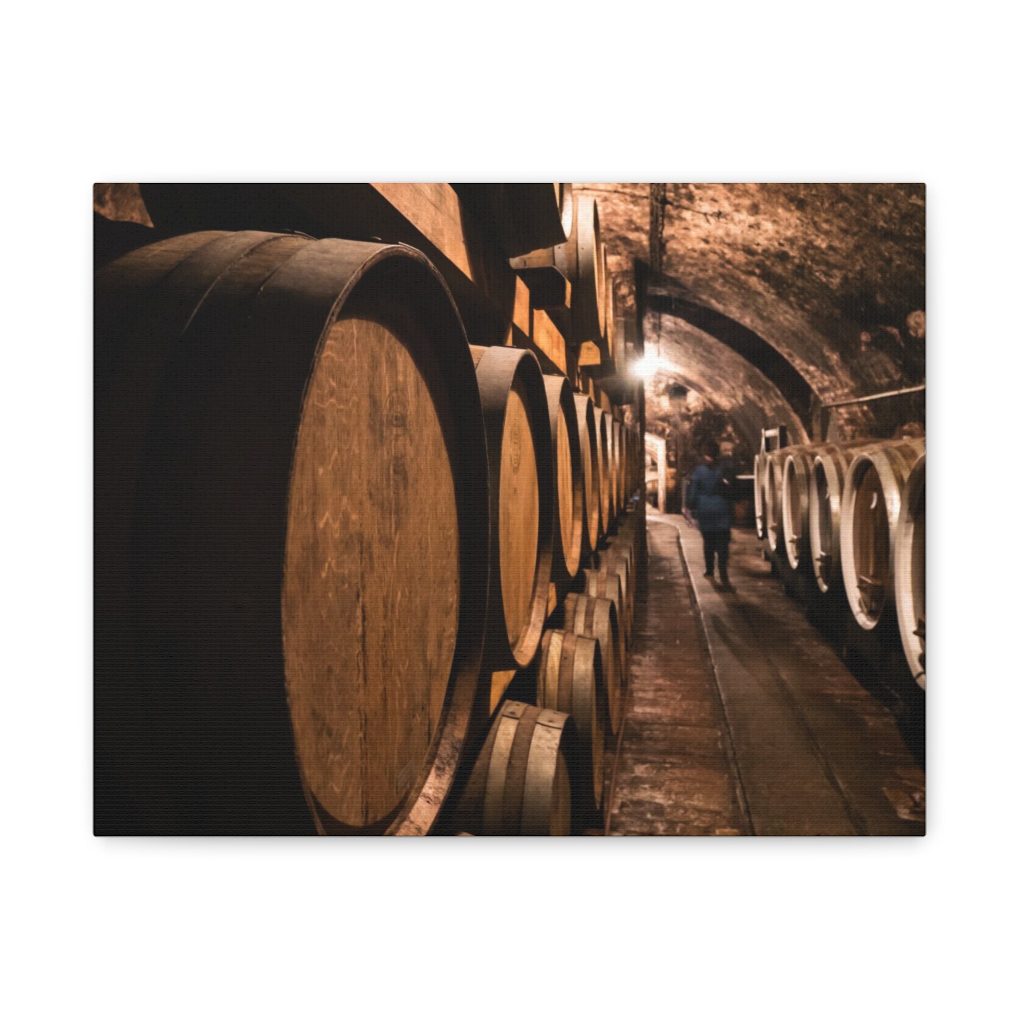 Canvas Wine Cellar Barrel Scene  | Matte Stretched Wall Art 1.25"