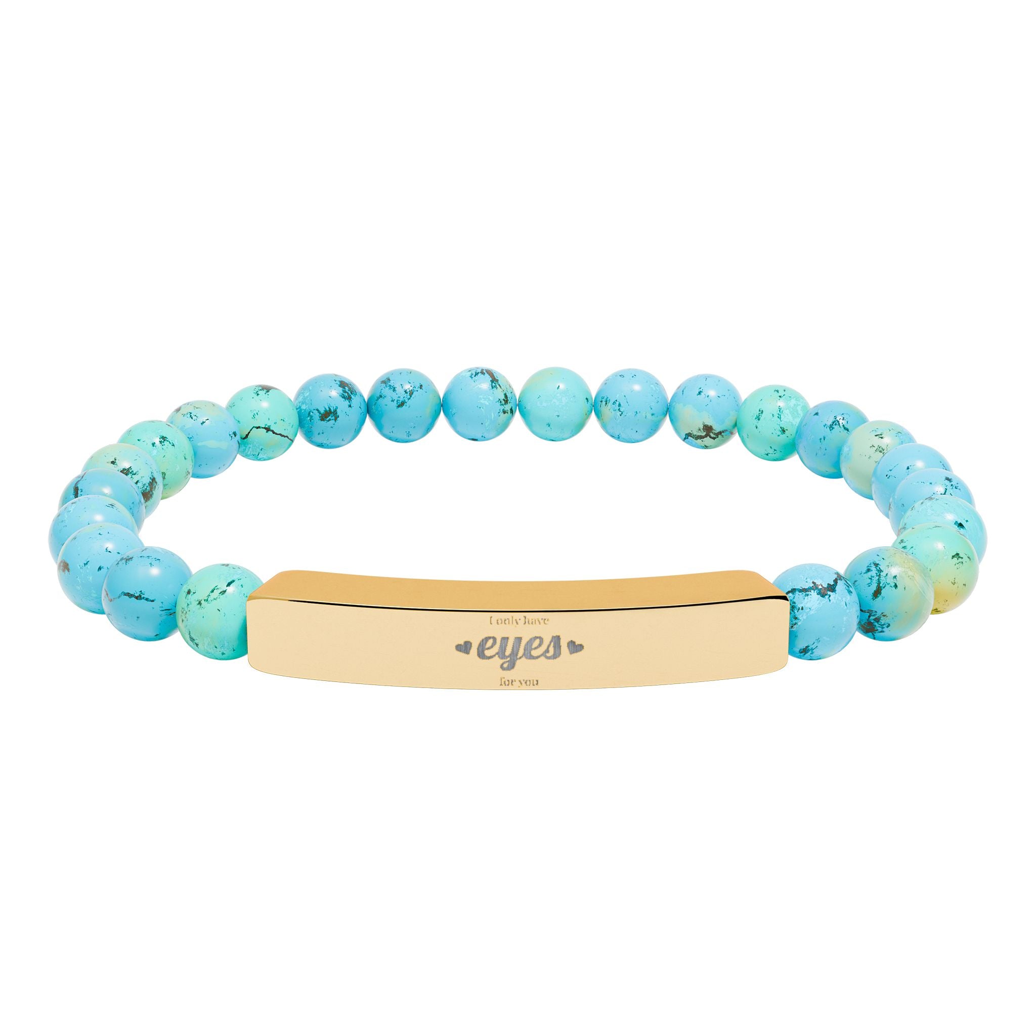 Engraved Natural Stone Stretch Bar Bracelet | Beaded Gemstone ID Bracelet