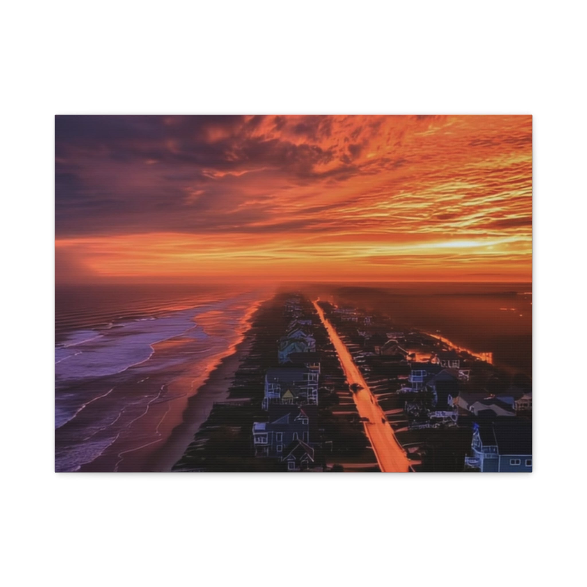 Sunset Over Coastal Town Canvas | Matte Stretched Wall Art