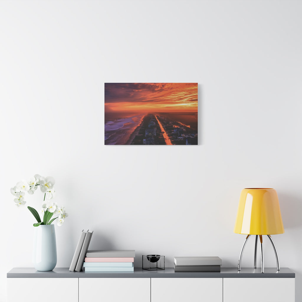 Sunset Over Coastal Town Canvas | Matte Stretched Wall Art