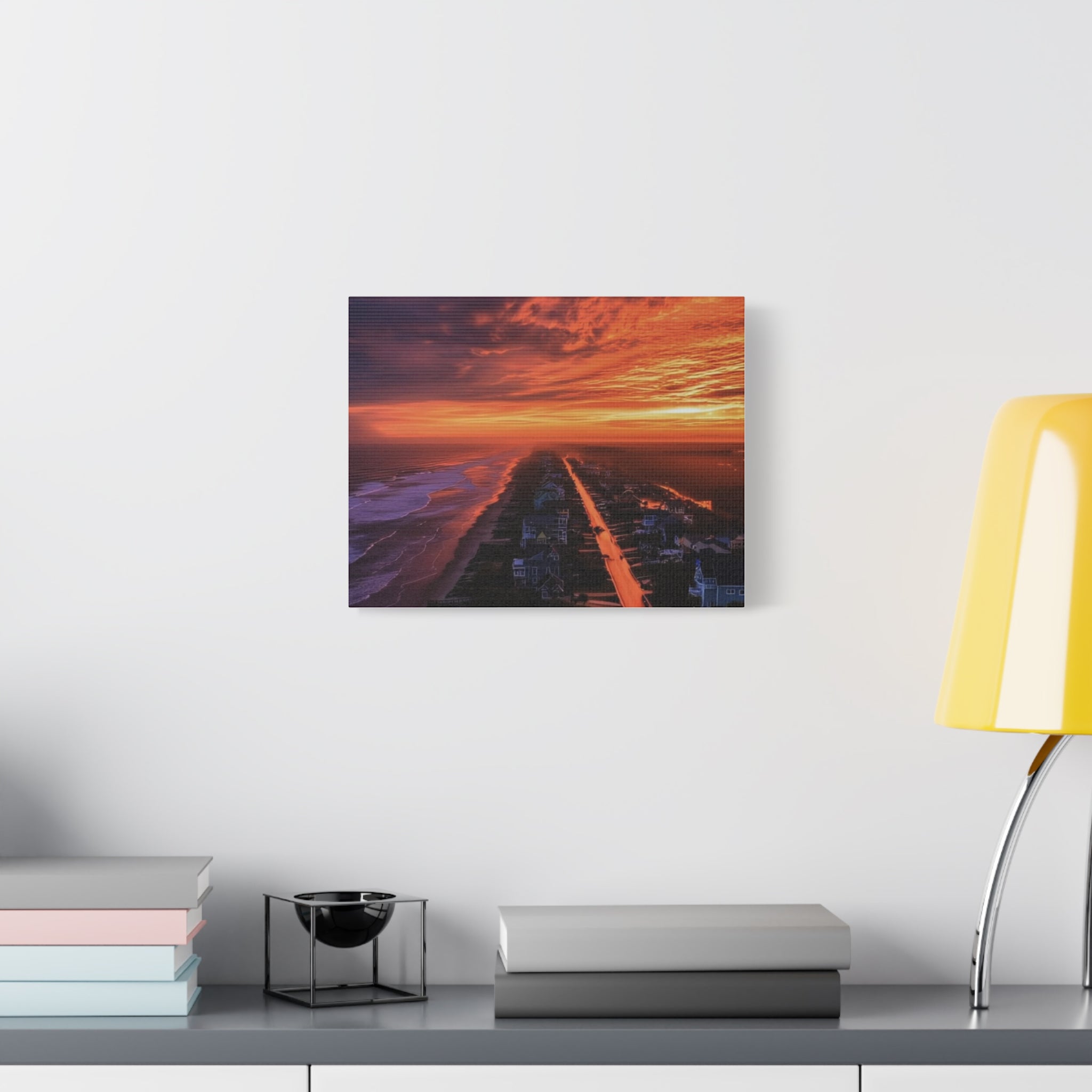 Sunset Over Coastal Town Canvas | Matte Stretched Wall Art