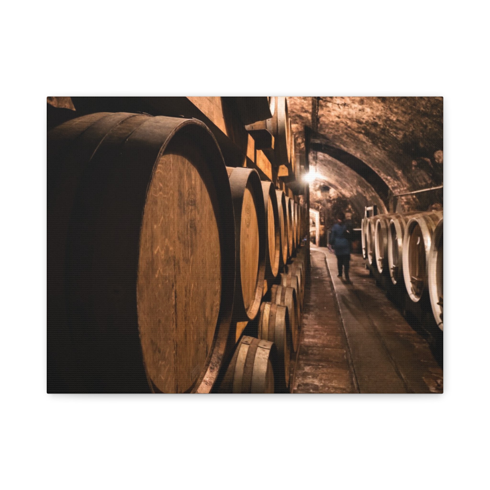 Canvas Wine Cellar Barrel Scene  | Matte Stretched Wall Art 1.25"