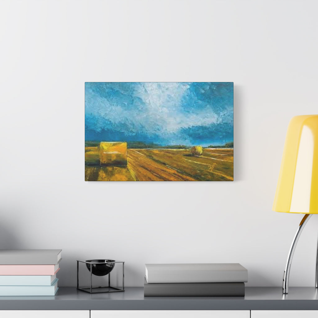 Canvas Hay Bales Landscape Matte Stretched 1.25" | Farm Field Wall Art