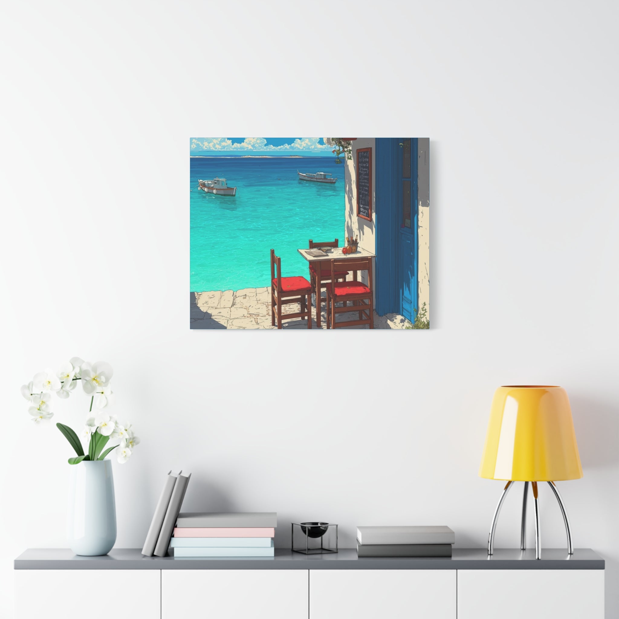 Mediterranean Seaside Cafe  Canvas