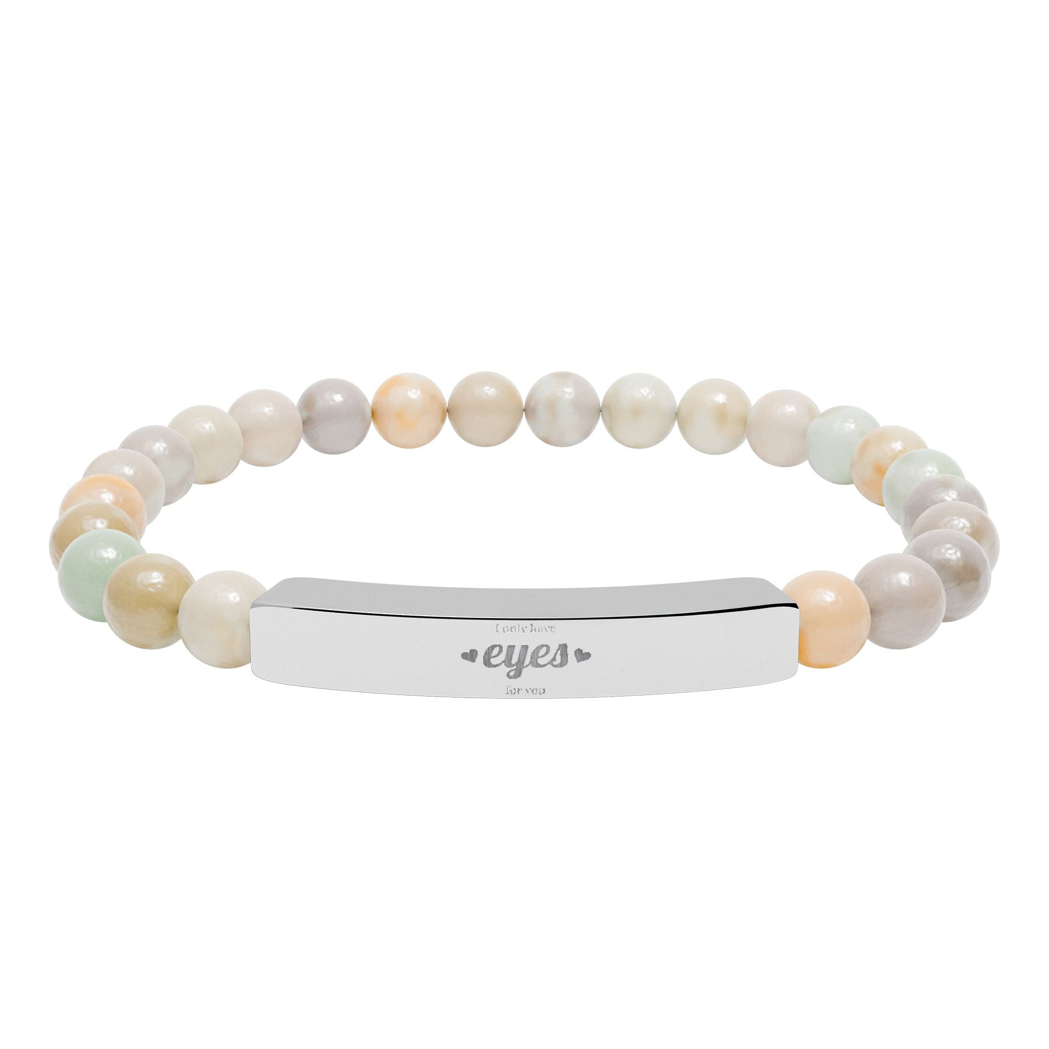 Engraved Natural Stone Stretch Bar Bracelet | Beaded Gemstone ID Bracelet