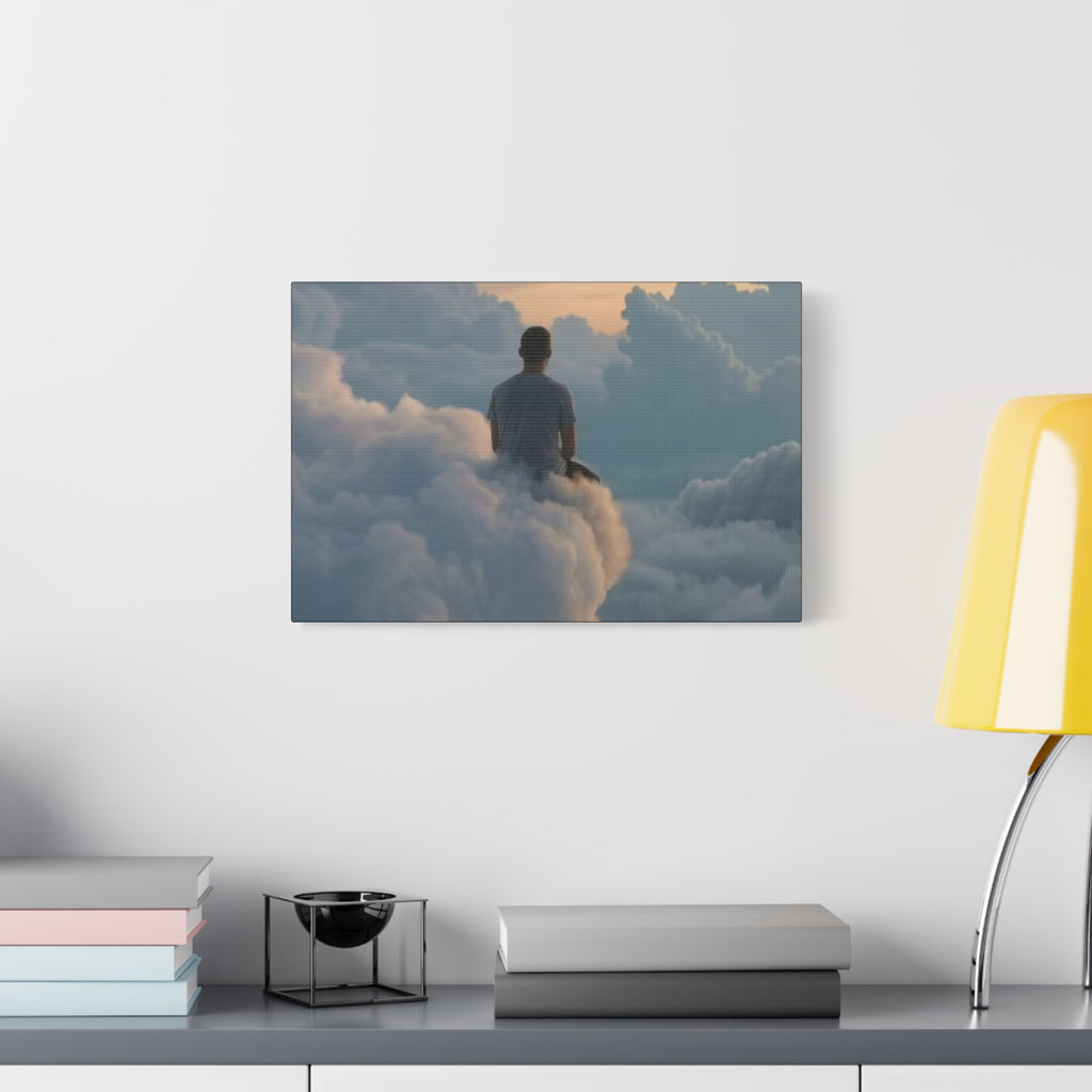 Canvas Man Sitting on Clouds  | Matte Stretched Wall Art