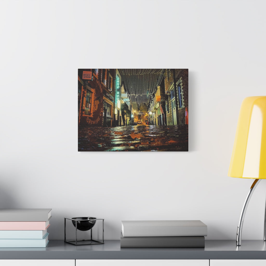 Canvas Rainy Cobblestone Alley | Matte Stretched 1.25"