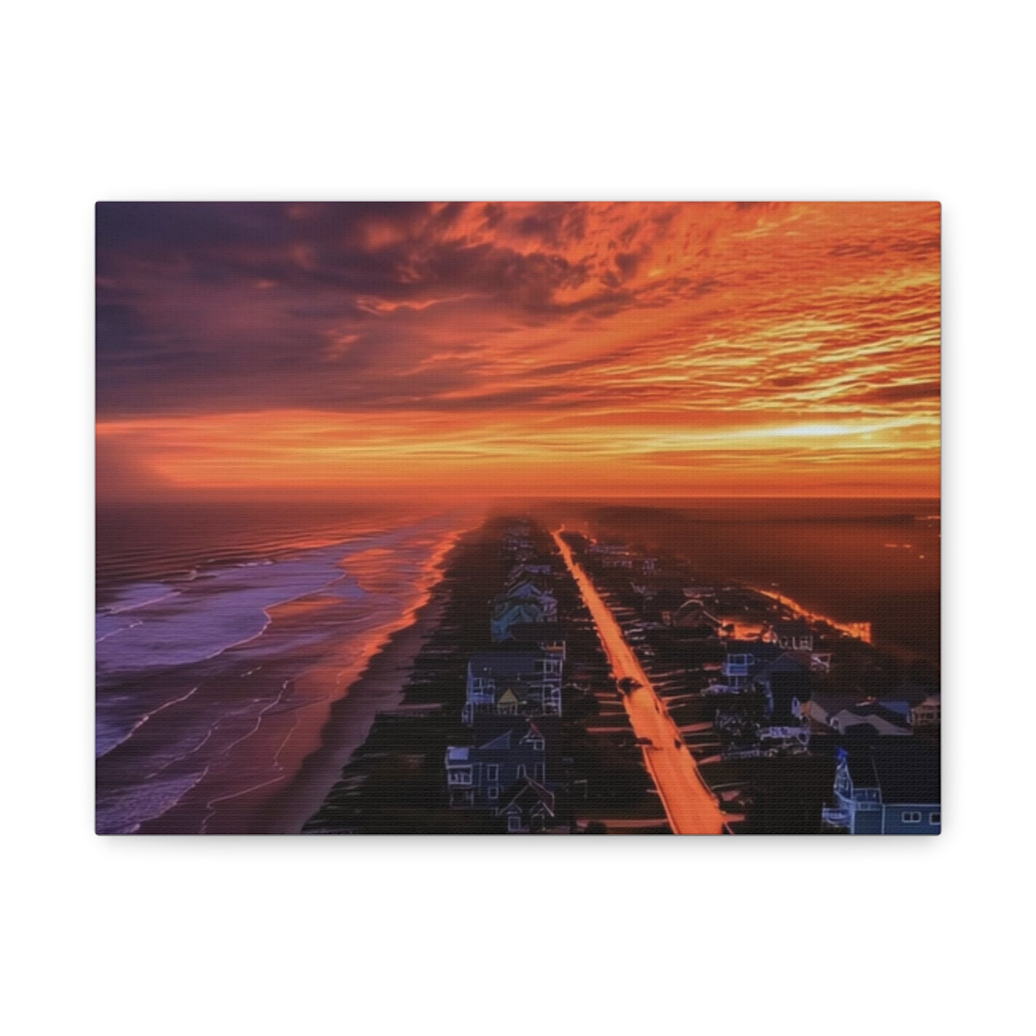 Sunset Over Coastal Town Canvas | Matte Stretched Wall Art