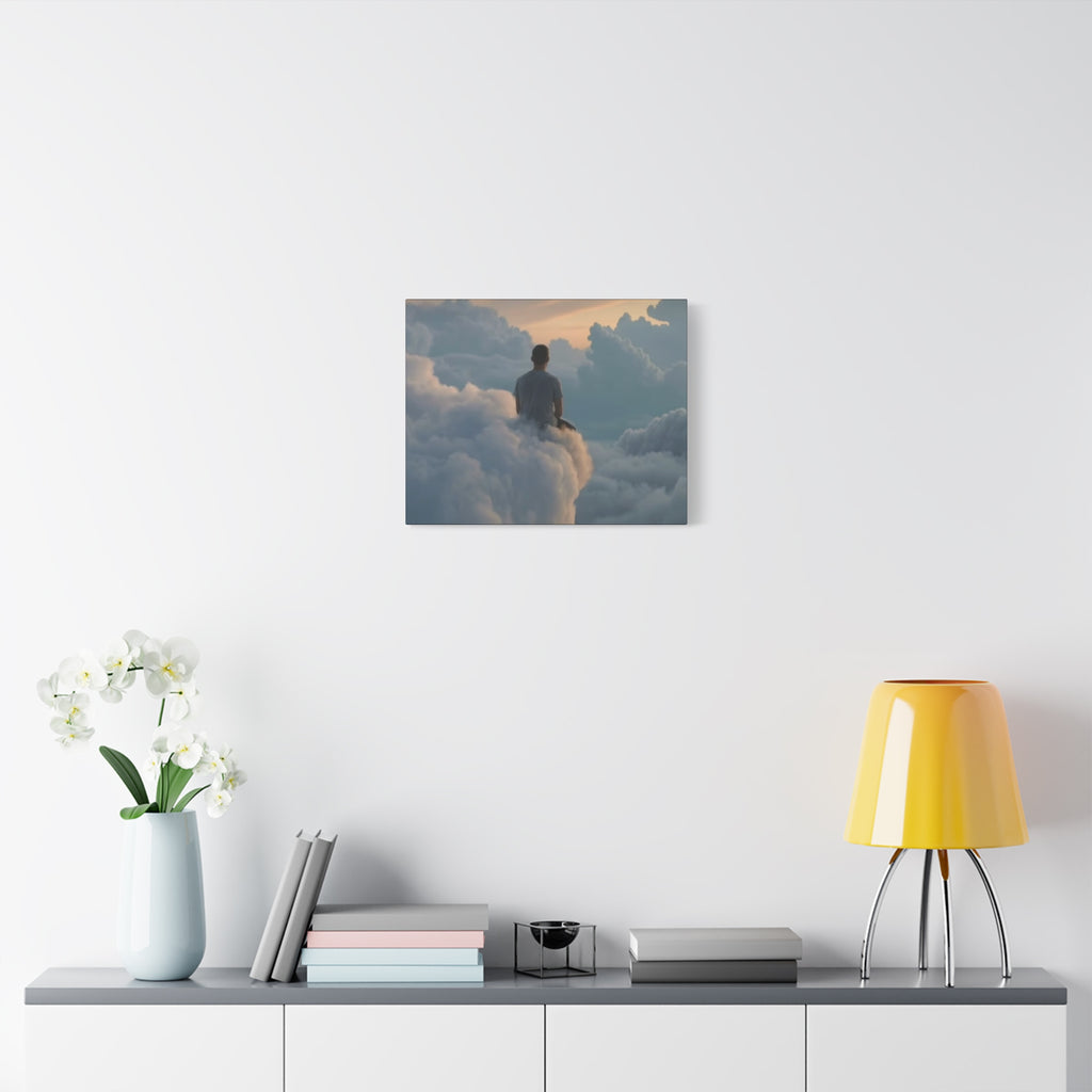 Canvas Man Sitting on Clouds  | Matte Stretched Wall Art