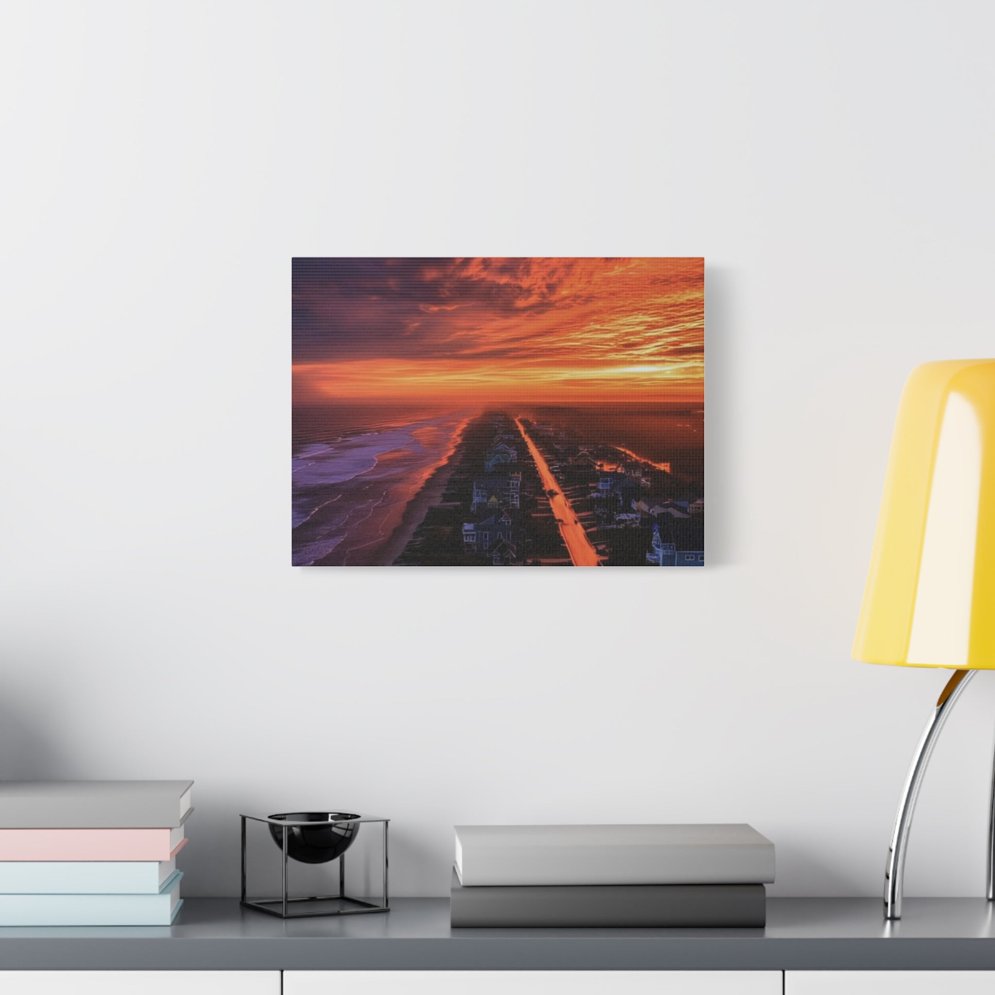 Sunset Over Coastal Town Canvas | Matte Stretched Wall Art