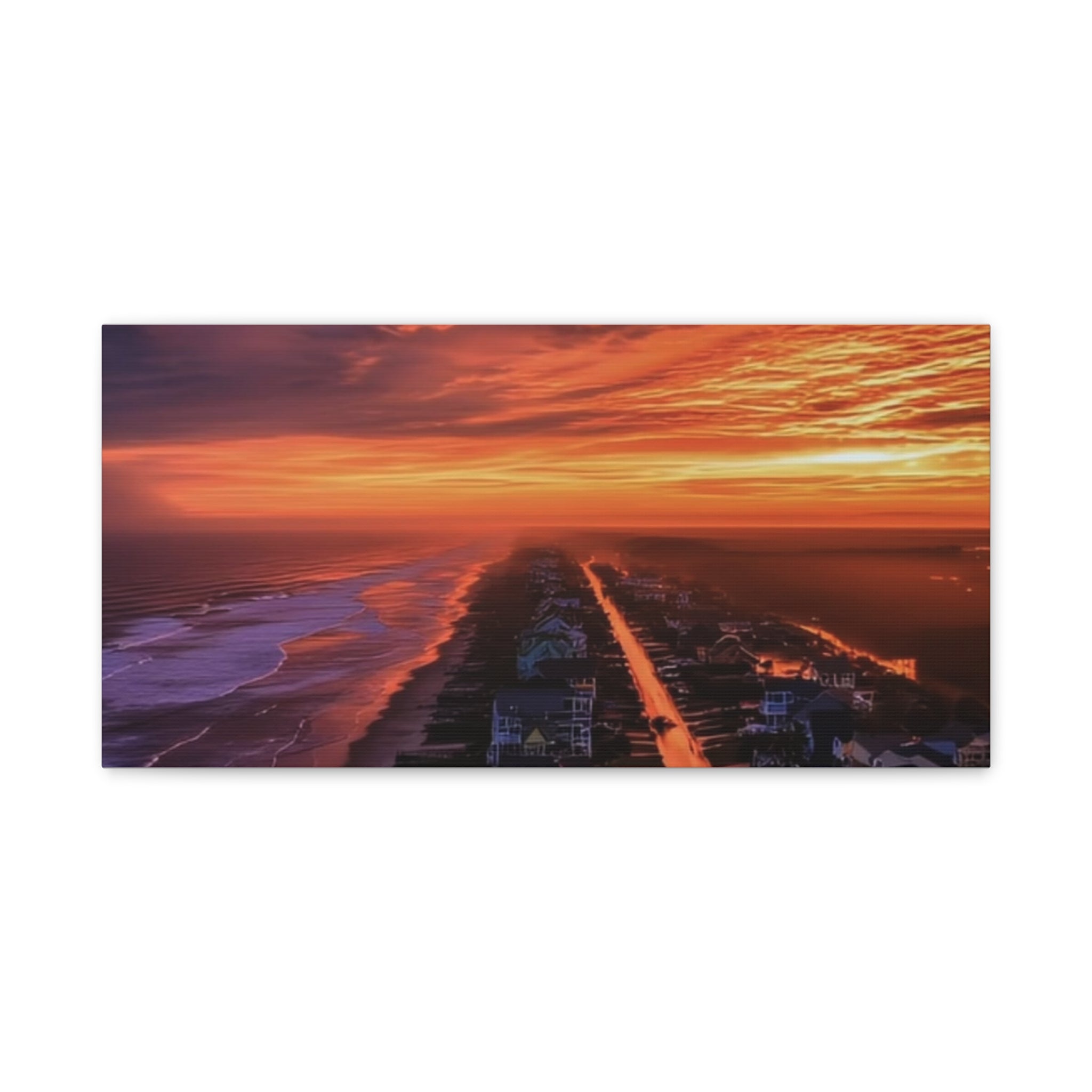 Sunset Over Coastal Town Canvas | Matte Stretched Wall Art