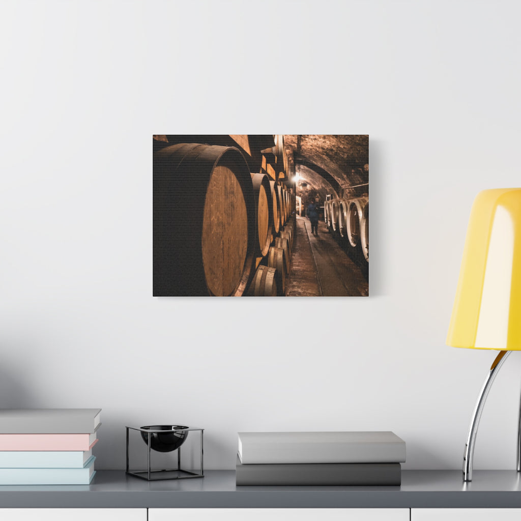 Canvas Wine Cellar Barrel Scene  | Matte Stretched Wall Art 1.25"