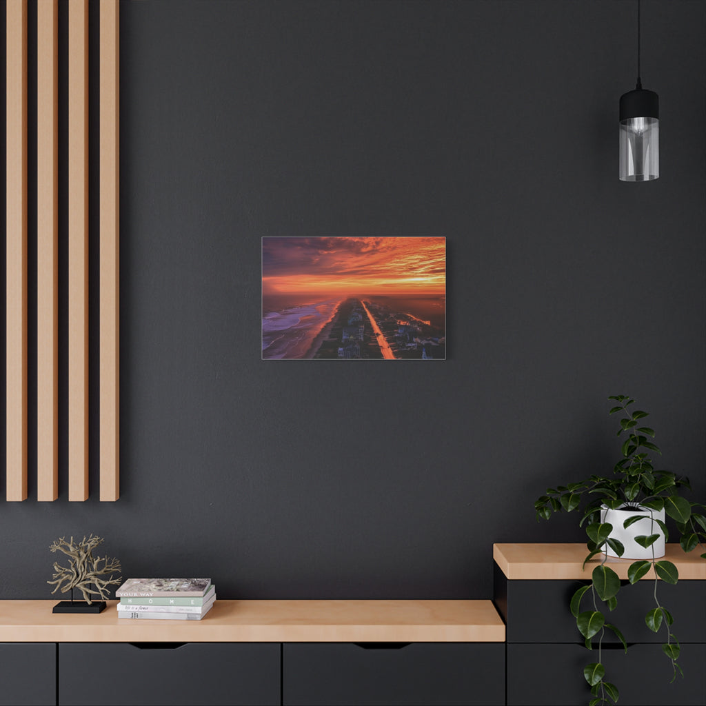 Sunset Over Coastal Town Canvas | Matte Stretched Wall Art